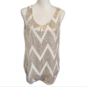 Socialite sheer cream tank top with sequin chevron detail, size M